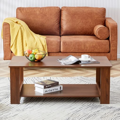 Modern and practical walnut textured coffee tables , tea tables. The double layered coffee table is made of MDF material. Suitable for living room 43.3"*21.6"*16.5"