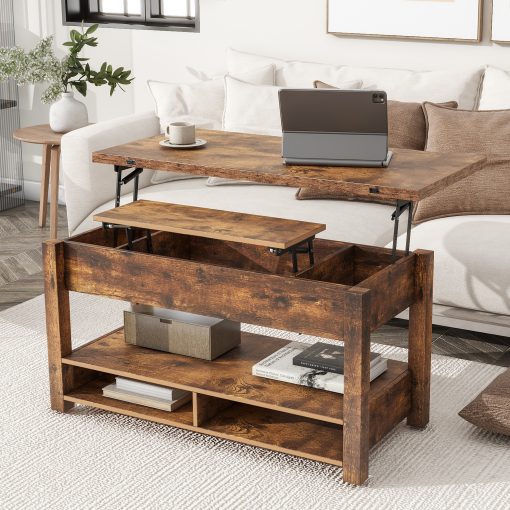 Lift Top Coffee Table, Multi-Functional Storage Coffee Table with Open Shelves, Modern Lift Tabletop Dining Table for Living Room, Home Office