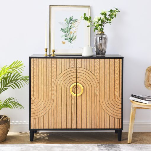 Kitchen Cabinet, Made of Solid Wood+MDF, Four Thickened Tapered Legs, Also Equipped with Protective Pads, Suitable for Living Rooms, Kitchens, and bedrooms