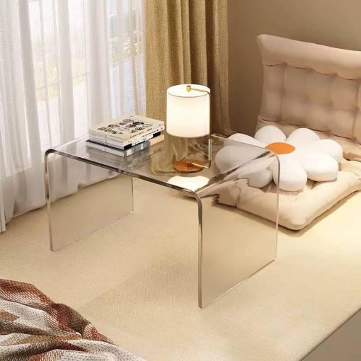 Acrylic Coffee Table, U-Shaped Clear Acrylic End Table, Transparent Acrylic Side Table for Coffee, Drink, Food, Snack Used in Living Room, Courtyard, Terrace