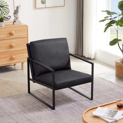 Modern PU Leather Accent Chair with Extra-Thick Padded Backrest and Seat Cushion Sofa Chairs, Metal Frame Arm Chair Bedroom Chairs for Apartment/Office/Hotel
