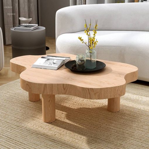 Coffee Table for Living Room, 47.24-inch Modern Solid Wood Tea Table Decoration B&B Creative Special-Shaped, Cloud Coffee Table with 3 Legs for Small Apartment