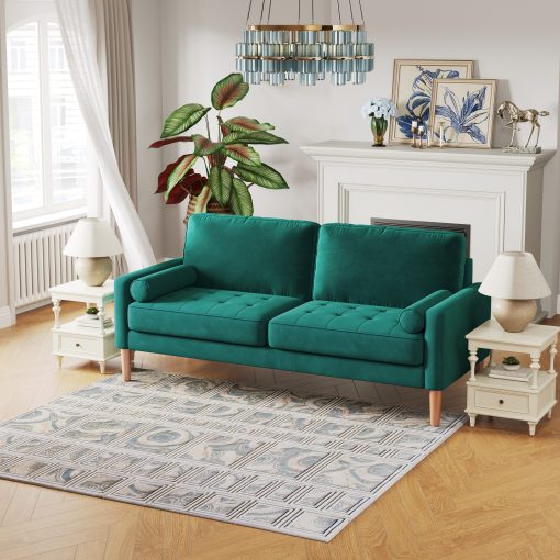 2 Seater Sofa, 68.5 inch Velvet Couches for Living Room, Mid Century Modern Loveseat Sofas w/Armrest, Upholstered Couch for Bedroom, Apartment, Office