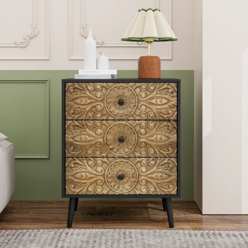 Modern Wooden 3 Drawer Cabinet, American Furniture, Retro Bedside Table, Sideboard Buffet Cabinet, Accent Cabinet for Bedroom, Living Room
