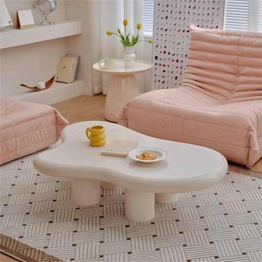 Cloud Coffee Table, Modern Cute Wood Coffee Table with 4 Legs, Tea Table for Living Room, Cream Indoor Room Central Table Irregular Coffee Table