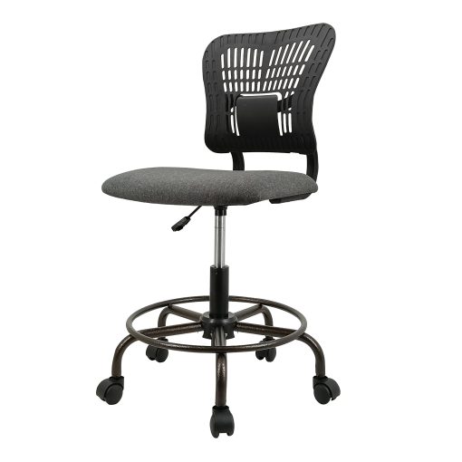 Swivel Bar Stools Counter Height Bar Stool with Backrest, Ergonomic Tall Office Chair Standing Desk Chair Adjustable Foot Ring Office Drafting Chair Metal Legs