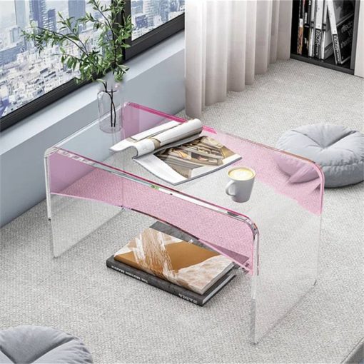 Acrylic Coffee Table, C-Shaped Side Table, Made of Transparent Acrylic End Table for Coffee, Drink, Food, Snack Used in Living Room, Courtyard, Terrace