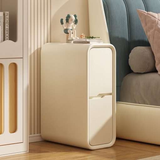 Modern Light Luxury Ultra-Narrow Cream Style Solid Wood Bedside Table, Special Larch Material