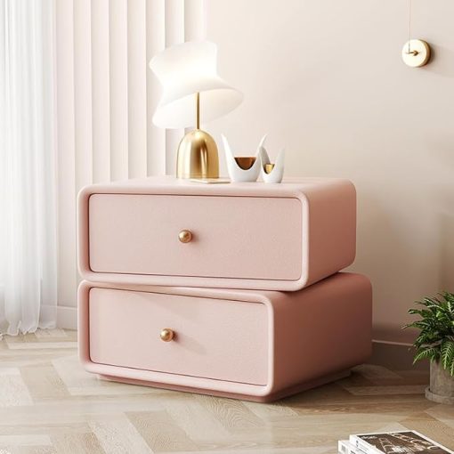 111Nightstand with 2 Drawers, 360° Rotating Leather Desktop Bed Side Table with Solid Wood Frame Side Table, High-End Creative Bedside Table in Living Room Bedroom