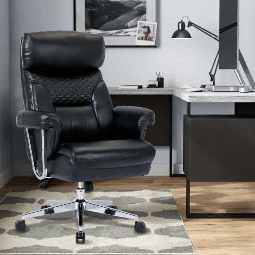 Computer Chair Ergonomic Back Support, 300 lbs Thick Bonded Leather Office Chair, Comfort and Lumbar Support, Adjustable Back Tension, can be Used as an Office Chair, Computer Chair (Black)
