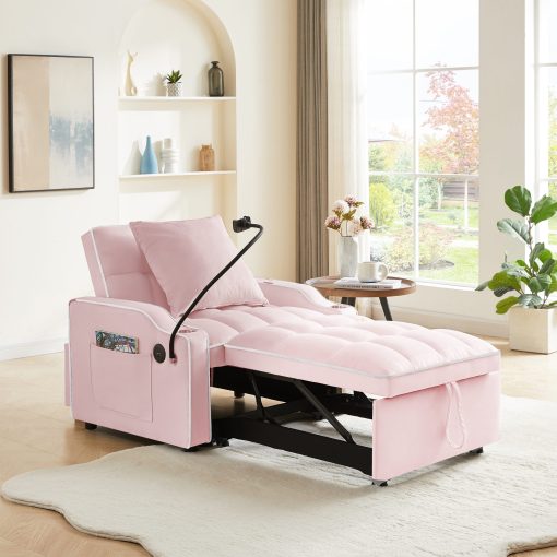 3-in-1 Sofa Bed, Convertible Sleeper Chair Sofa Bed Adjustable Pull Out Sleeper Chair Bed Multi-Pockets Folding Sofa Bed for Living Room Bedroom Small Space