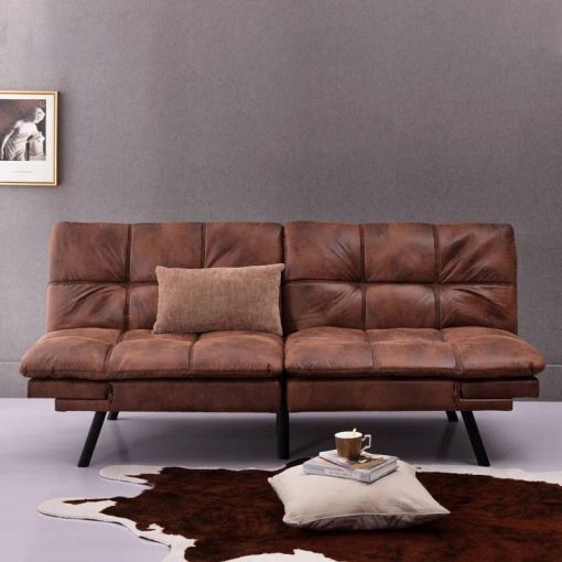 Convertible Memory Foam Futon Couch Bed, Modern Folding Sleeper Sofa, 71'' Wide Faux Leather Convertible Sofa with Adjustable Armrests for Home Office