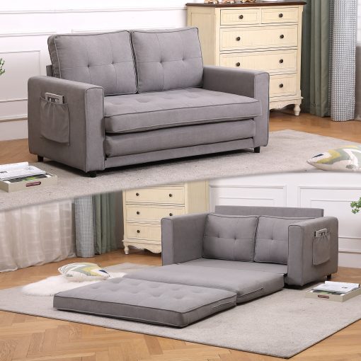 Upgraded Loveseat Sleeper Sofa Bed, Foldable Futon Sofa Bed with 2 Side Pocket, 3-in-1 Upholstery Floor Gaming Sofa Bed, Convertible Pull Out Couch Bed for Living Room