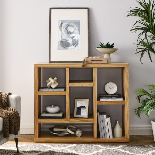 43.25" Long Open Wood Bookshelf Bookcase, freestanding Display Storage Cabinet with 7 Cube Storage, Floor-Standing Bookshelf for entryway, Living Room Storage Cabinet